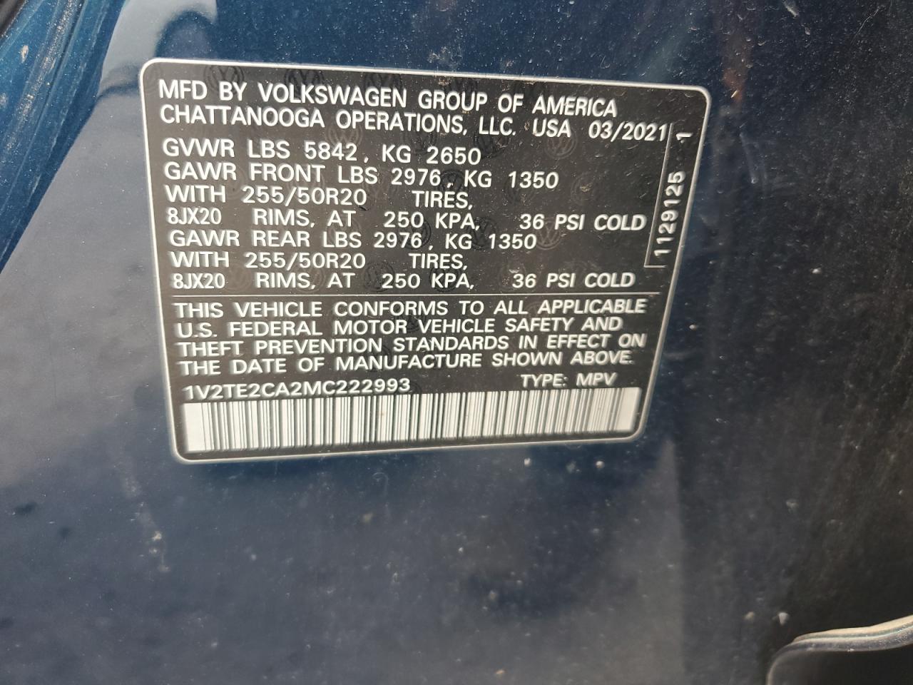 2021 Volkswagen Atlas Cross Sport Sel Premium VIN: 1V2TE2CA2MC222993 Lot: 65145815