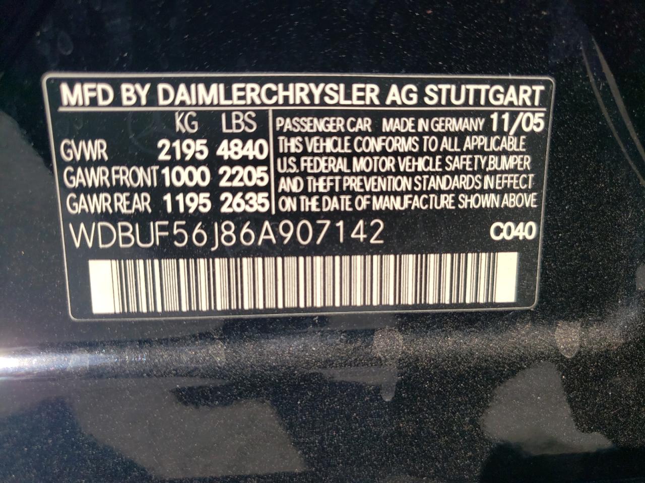 2006 Mercedes-Benz E 350 VIN: WDBUF56J86A907142 Lot: 63681885