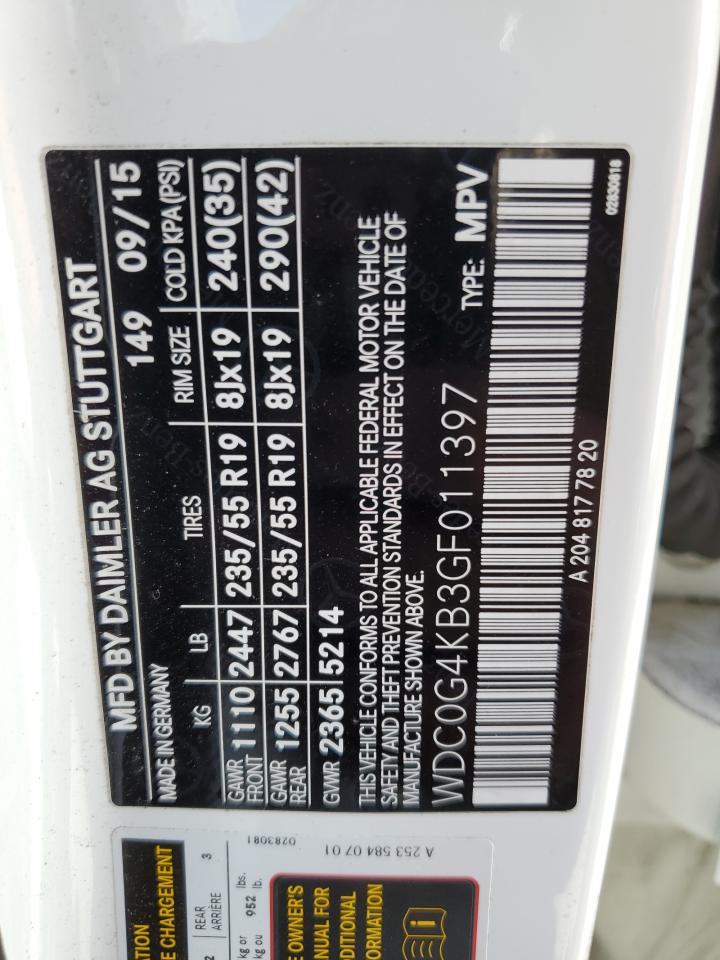 2016 Mercedes-Benz Glc 300 4Matic VIN: WDC0G4KB3GF011397 Lot: 65627365