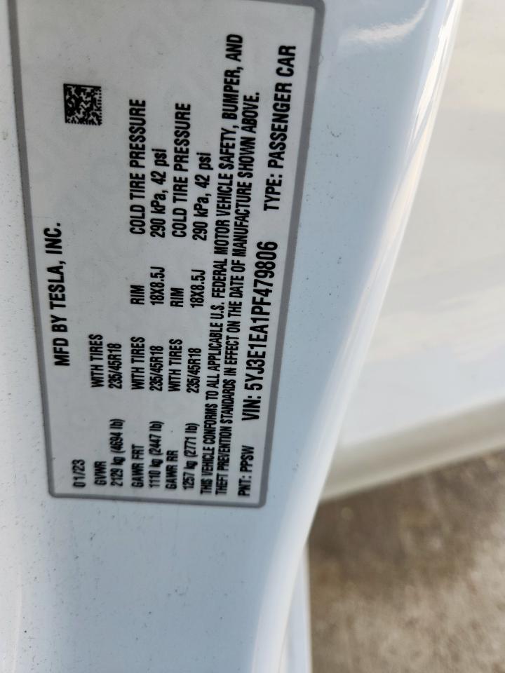 2023 Tesla Model 3 VIN: 5YJ3E1EA1PF479806 Lot: 64216705