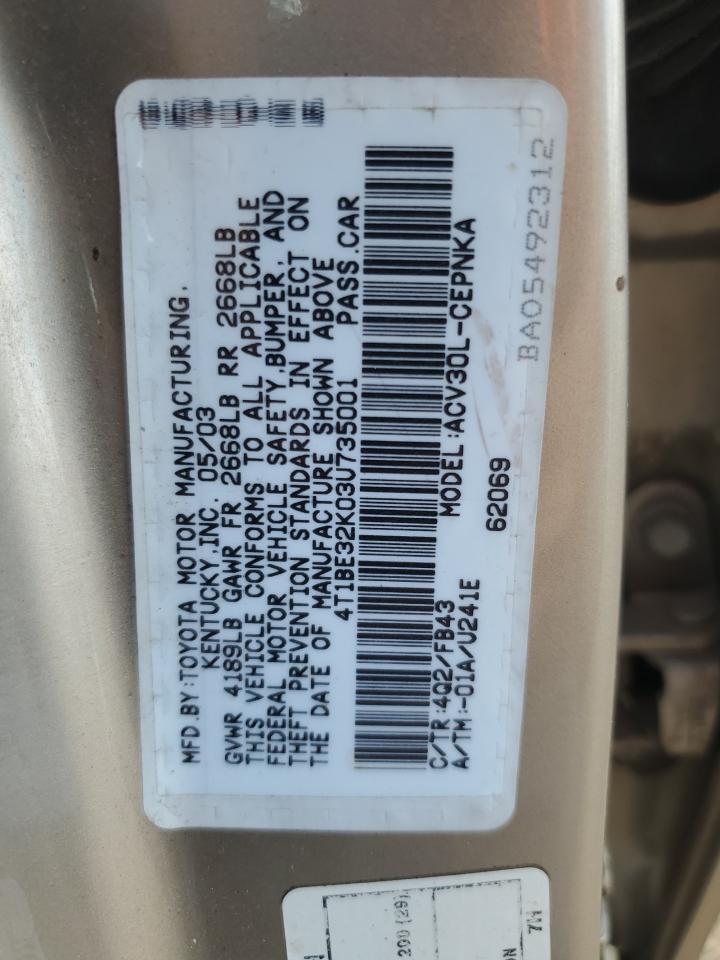 2003 Toyota Camry Le VIN: 4T1BE32K03U735001 Lot: 66395275