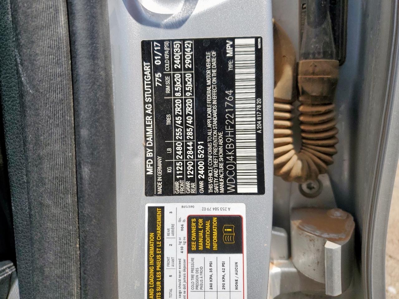 2017 Mercedes-Benz Glc Coupe 300 4Matic VIN: WDC0J4KB9HF221764 Lot: 64978835