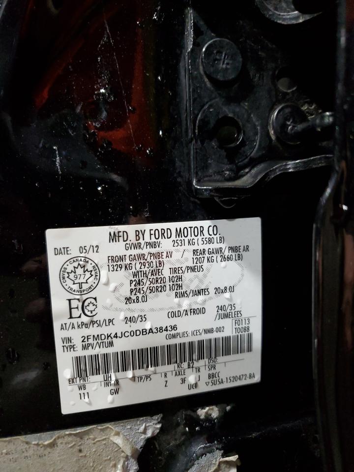 2013 Ford Edge Sel VIN: 2FMDK4JC0DBA38436 Lot: 65549665