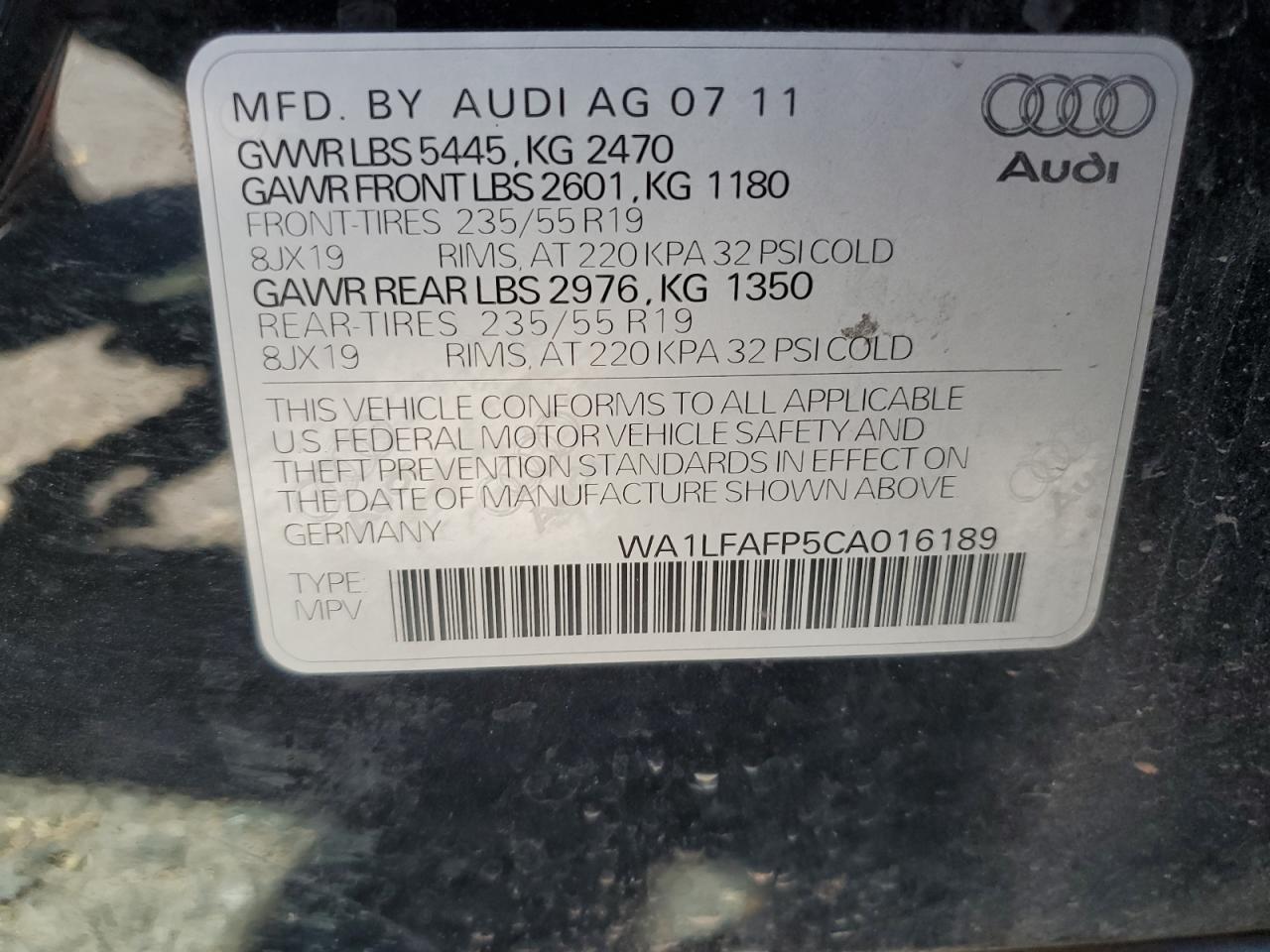 2012 Audi Q5 Premium Plus VIN: WA1LFAFP5CA016189 Lot: 65268745