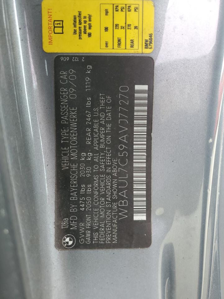 2010 BMW 128 I VIN: WBAUL7C59AVJ77270 Lot: 65556305