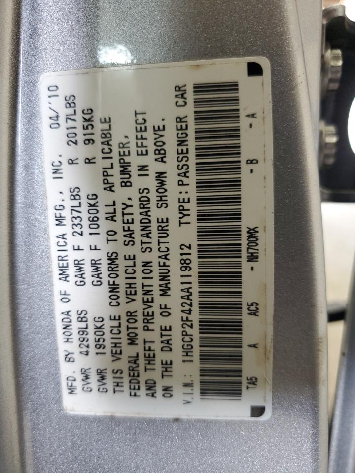 2010 Honda Accord Lxp VIN: 1HGCP2F42AA119812 Lot: 65366605