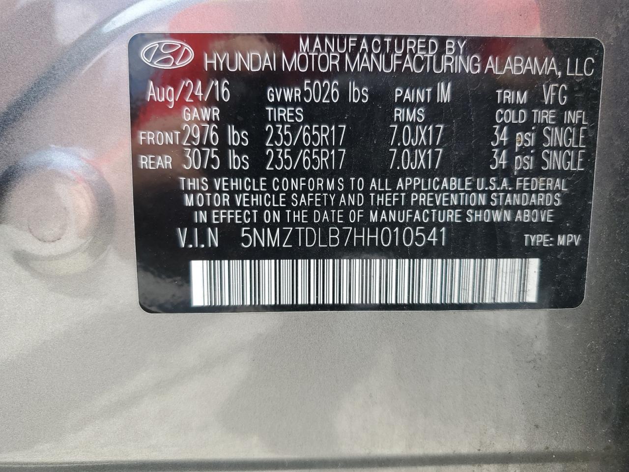 2017 Hyundai Santa Fe Sport VIN: 5NMZTDLB7HH010541 Lot: 65151475