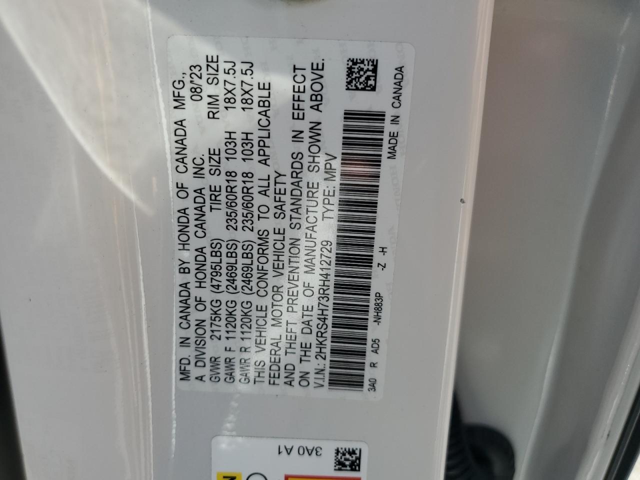 2024 Honda Cr-V Exl VIN: 2HKRS4H73RH412729 Lot: 65527985