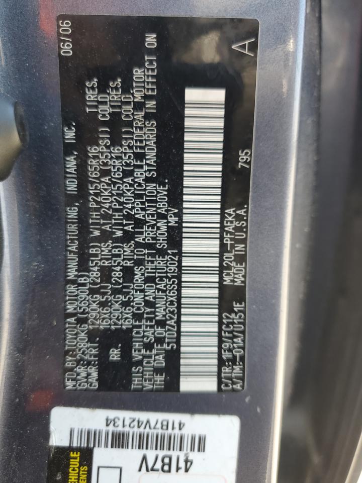 2006 Toyota Sienna Ce VIN: 5TDZA23CX6S519021 Lot: 63613765