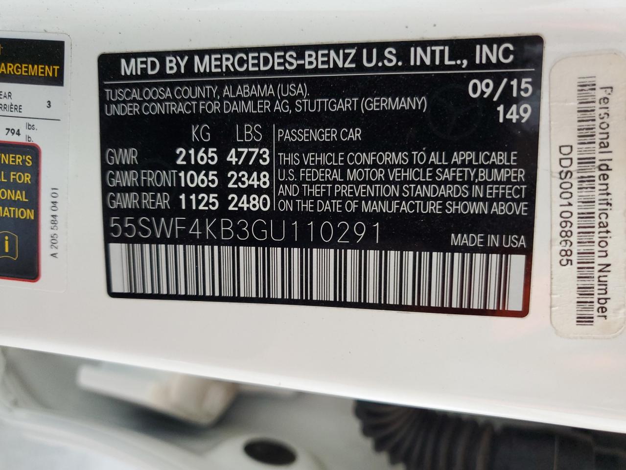 2016 Mercedes-Benz C 300 4Matic VIN: 55SWF4KB3GU110291 Lot: 63554435