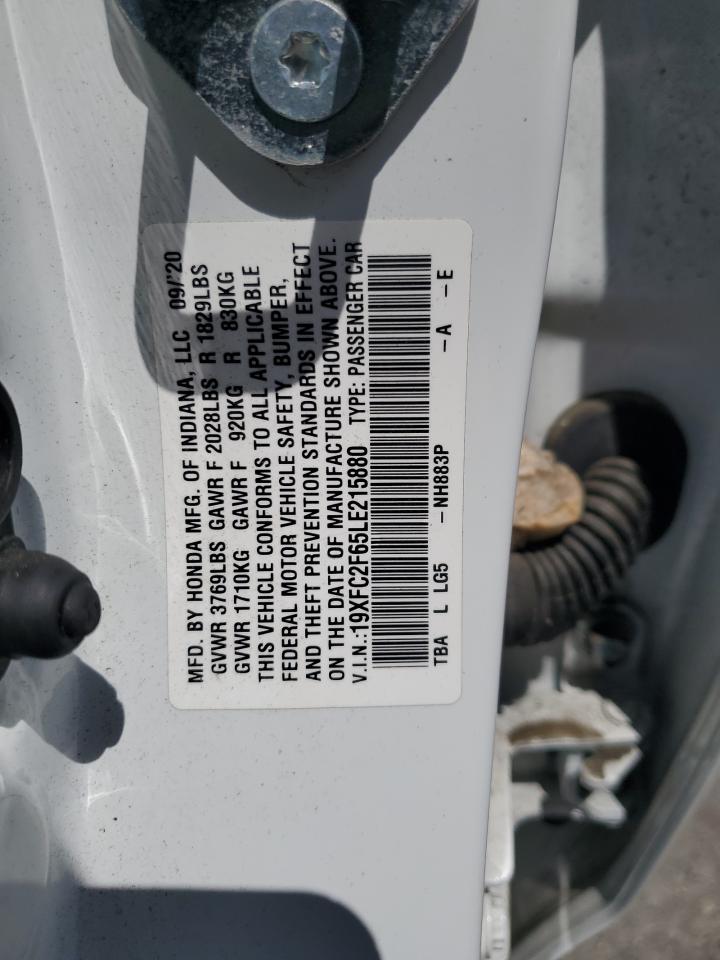 2020 Honda Civic Lx VIN: 19XFC2F65LE215880 Lot: 64427395