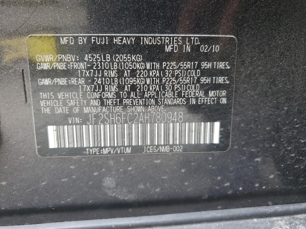 2010 Subaru Forester 2.5Xt Limited VIN: JF2SH6FC2AH780948 Lot: 65042735
