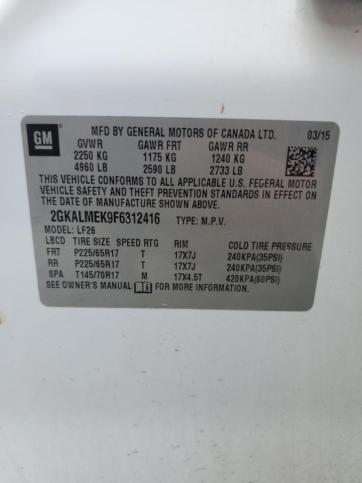 2015 GMC Terrain Sle VIN: 2GKALMEK9F6312416 Lot: 63645095