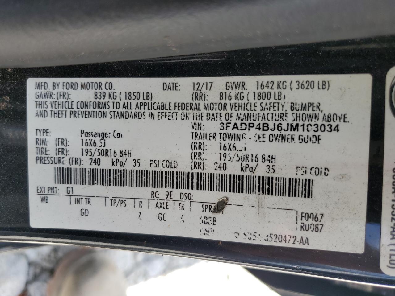 2018 Ford Fiesta Se VIN: 3FADP4BJ6JM103034 Lot: 63142015