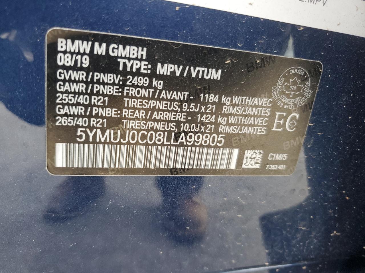 2020 BMW X4 M Competition VIN: 5YMUJ0C08LLA99805 Lot: 63310475