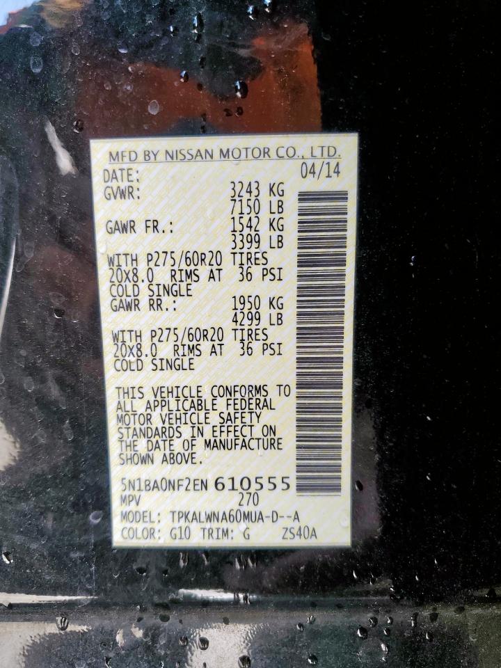 2014 Nissan Armada Platinum VIN: 5N1BA0NF2EN610555 Lot: 65006505