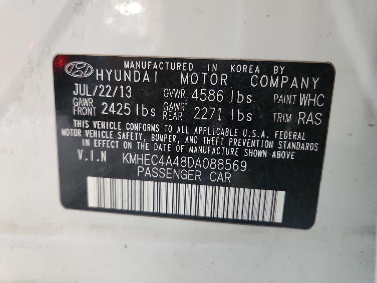 2013 Hyundai Sonata Hybrid VIN: KMHEC4A48DA088569 Lot: 64796405
