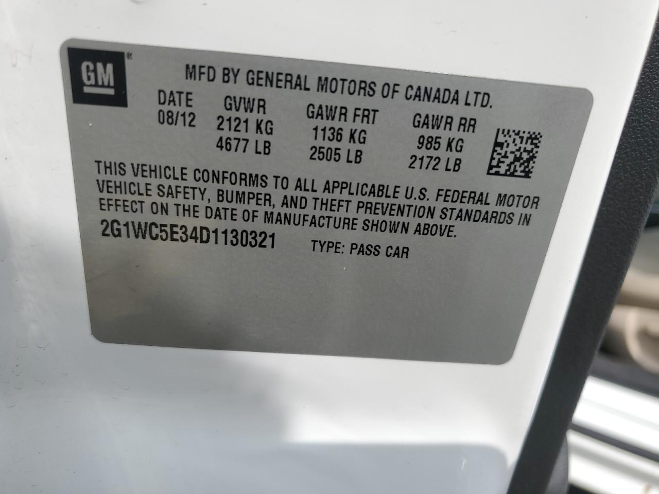 2013 Chevrolet Impala Ltz VIN: 2G1WC5E34D1130321 Lot: 65454295