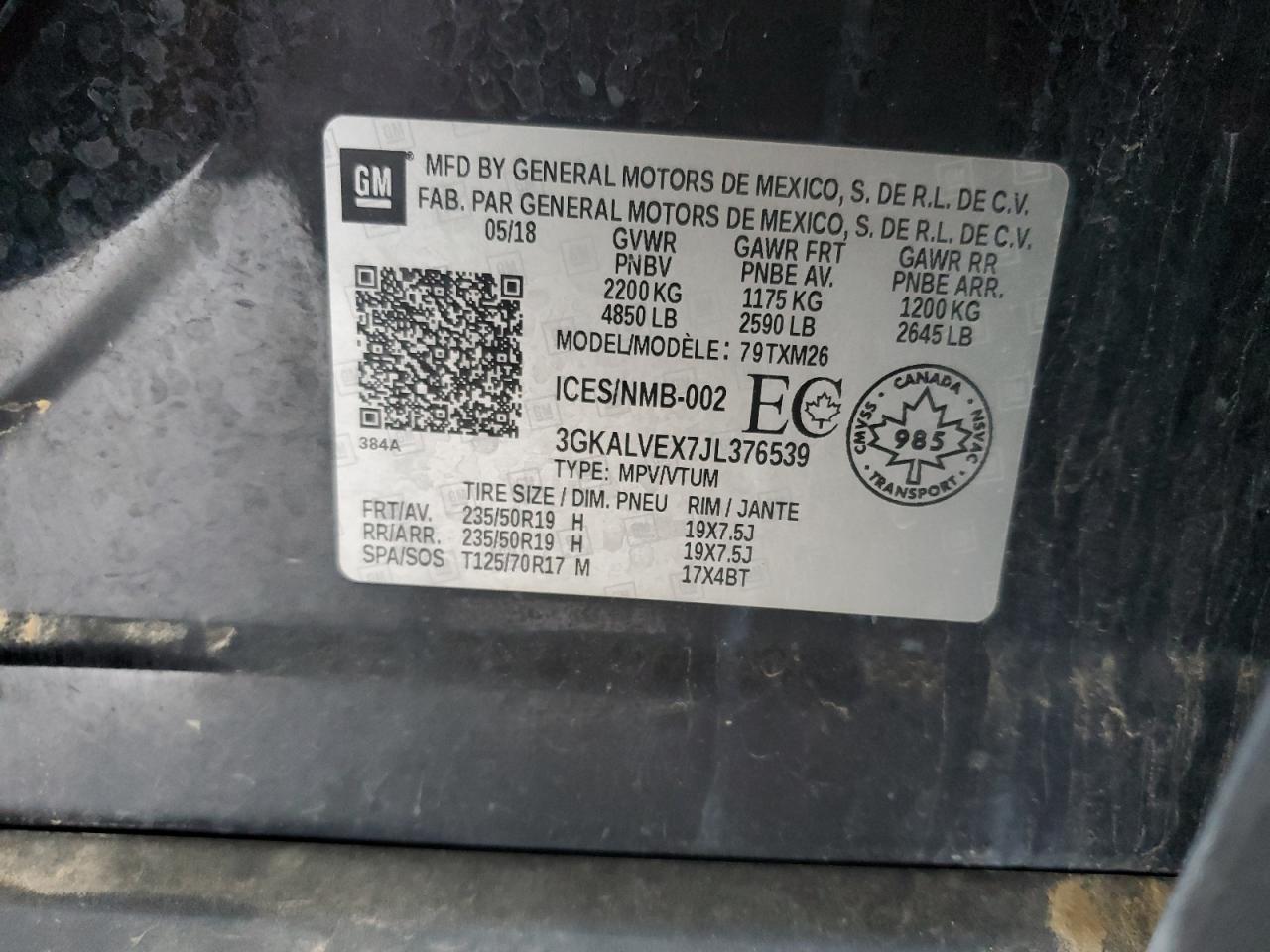 2018 GMC Terrain Slt VIN: 3GKALVEX7JL376539 Lot: 65141835