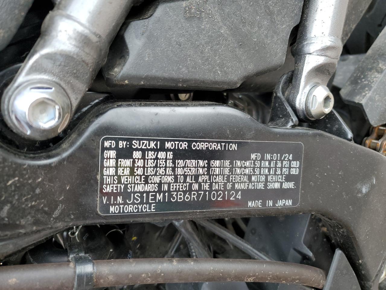 2024 Suzuki Gsx800 F VIN: JS1EM13B6R7102124 Lot: 63694785