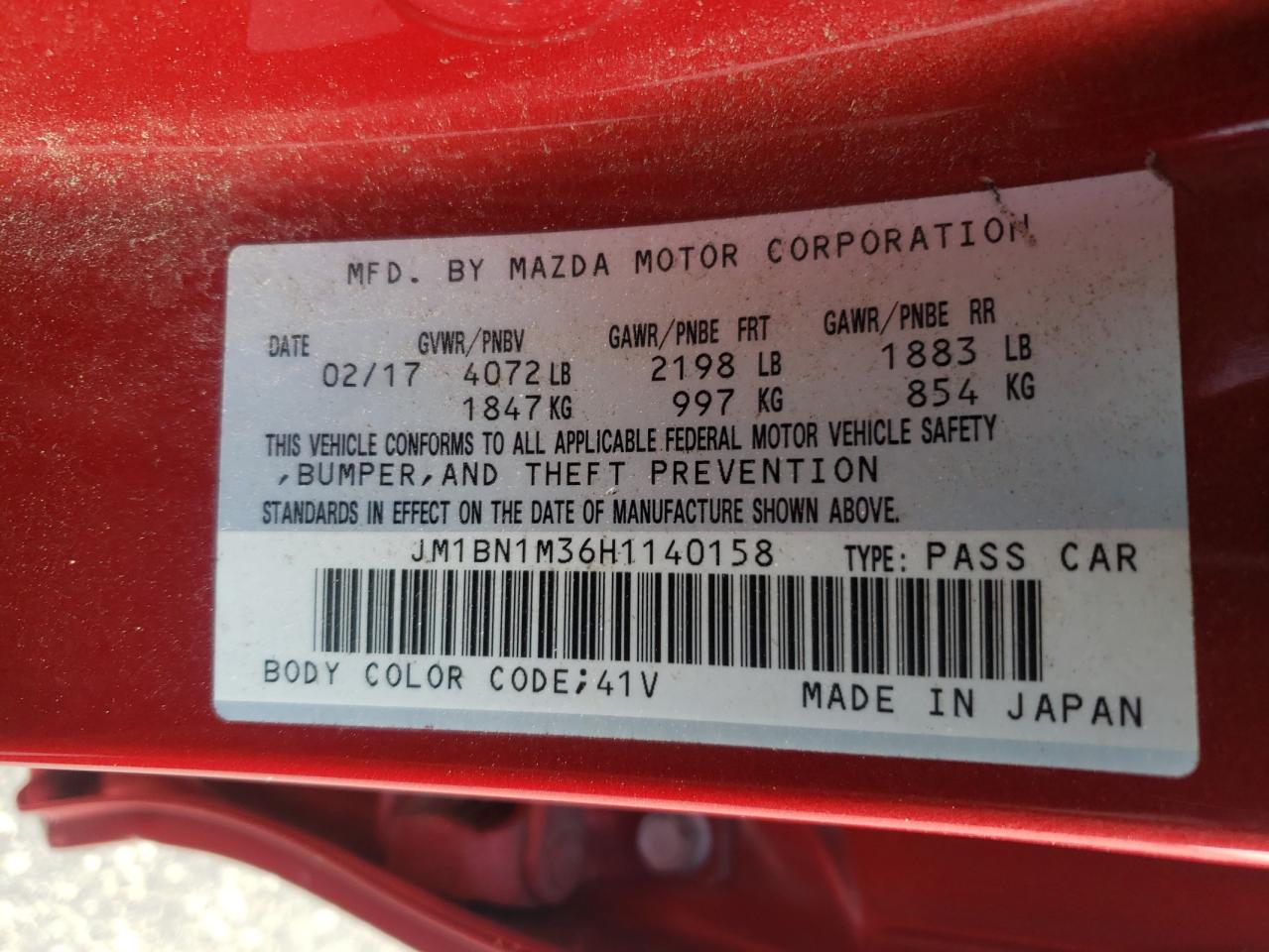 2017 Mazda 3 Grand Touring VIN: JM1BN1M36H1140158 Lot: 64185275