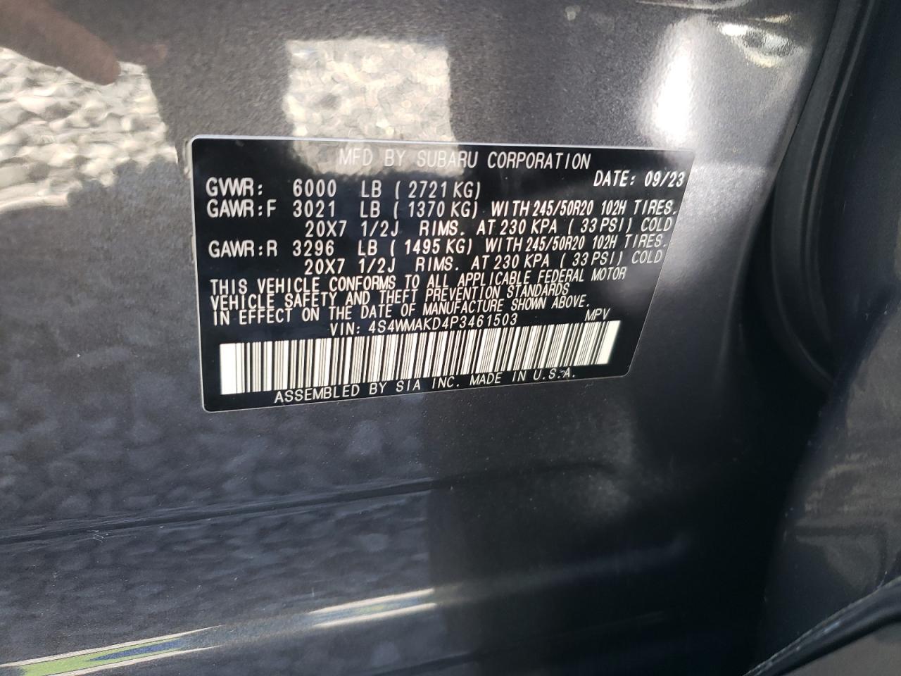 2023 Subaru Ascent Limited VIN: 4S4WMAKD4P3461503 Lot: 66227295