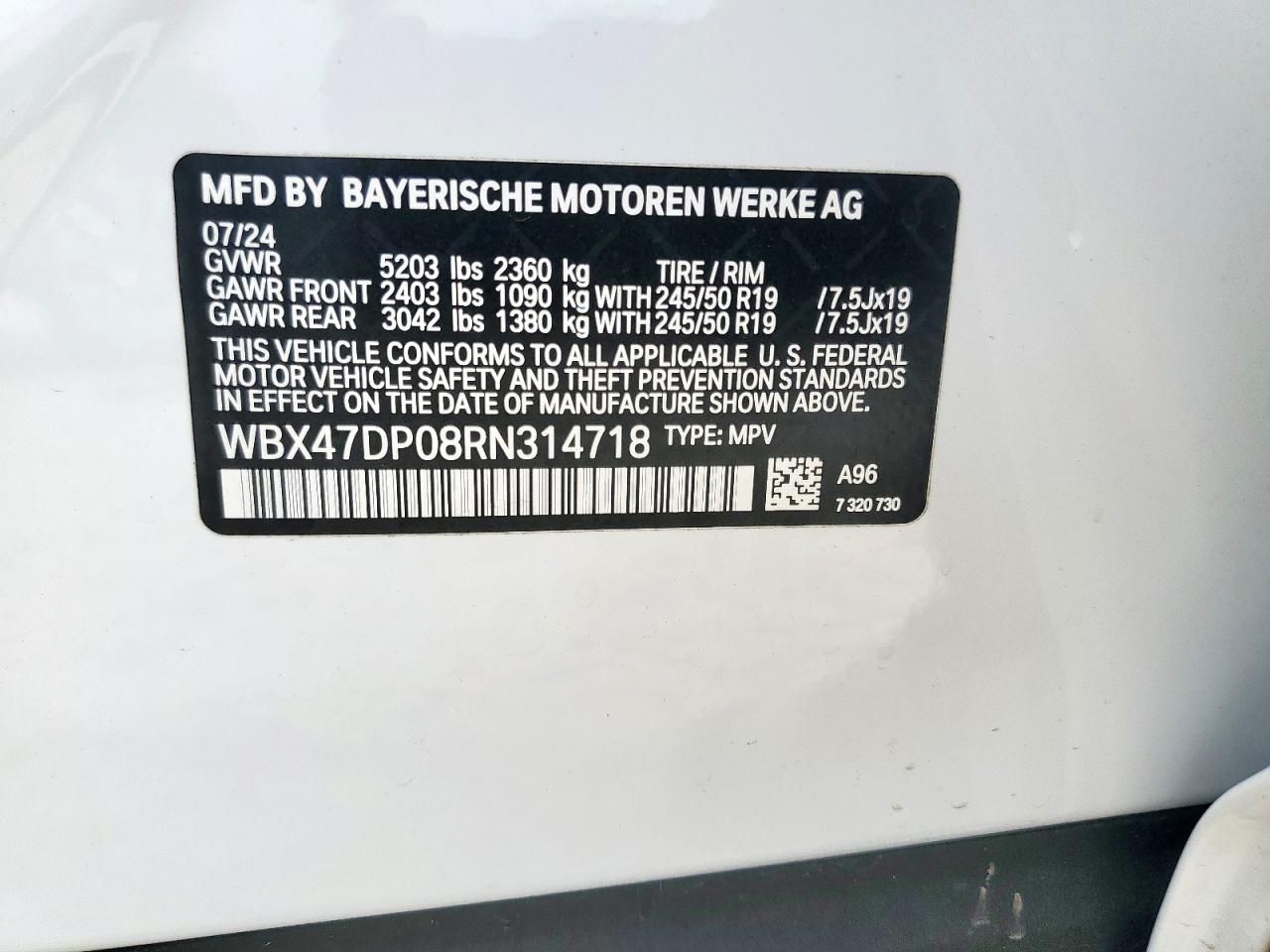 2024 BMW X3 Sdrive30I VIN: WBX47DP08RN314718 Lot: 63855445