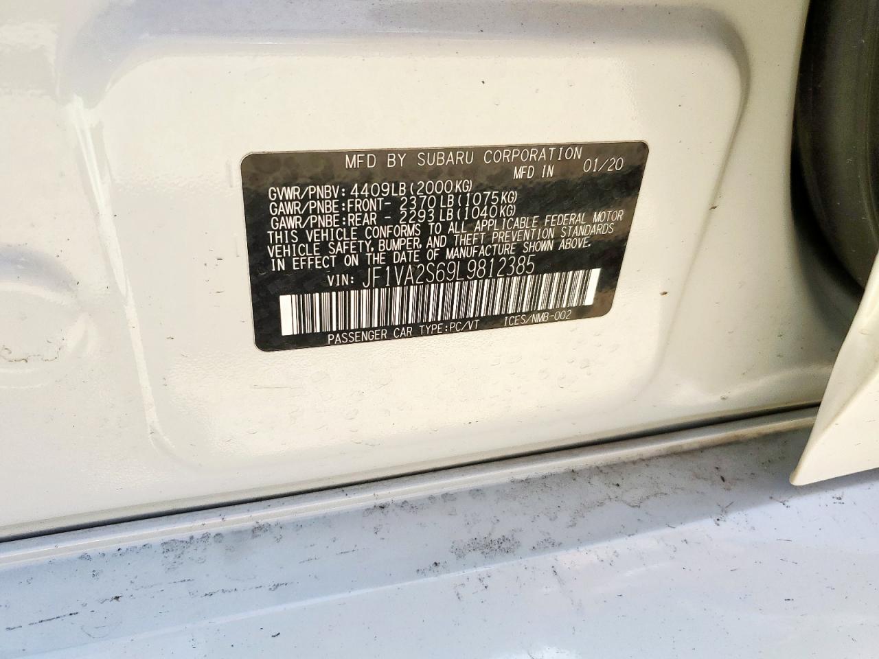 2020 Subaru Wrx Sti VIN: JF1VA2S69L9812385 Lot: 64261335