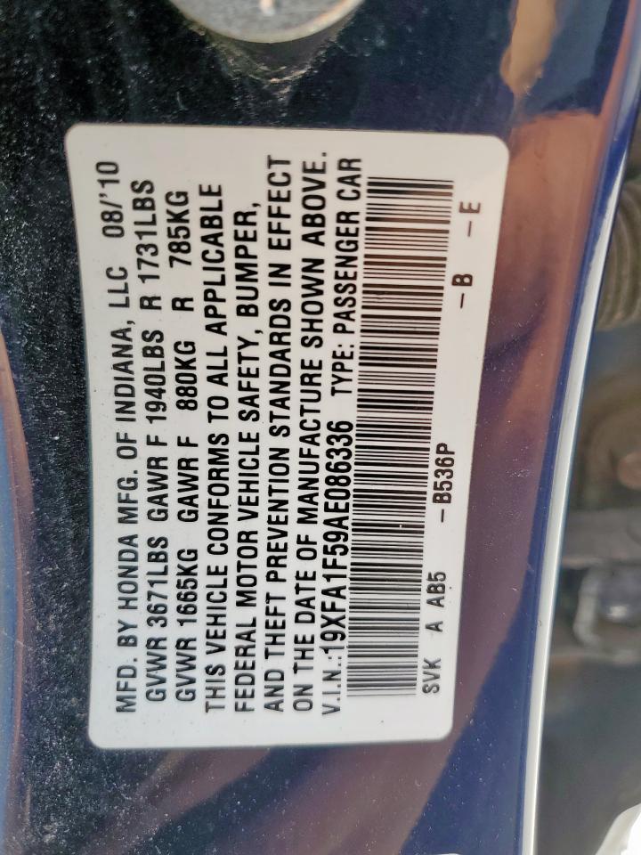 2010 Honda Civic Lx VIN: 19XFA1F59AE086336 Lot: 65040975