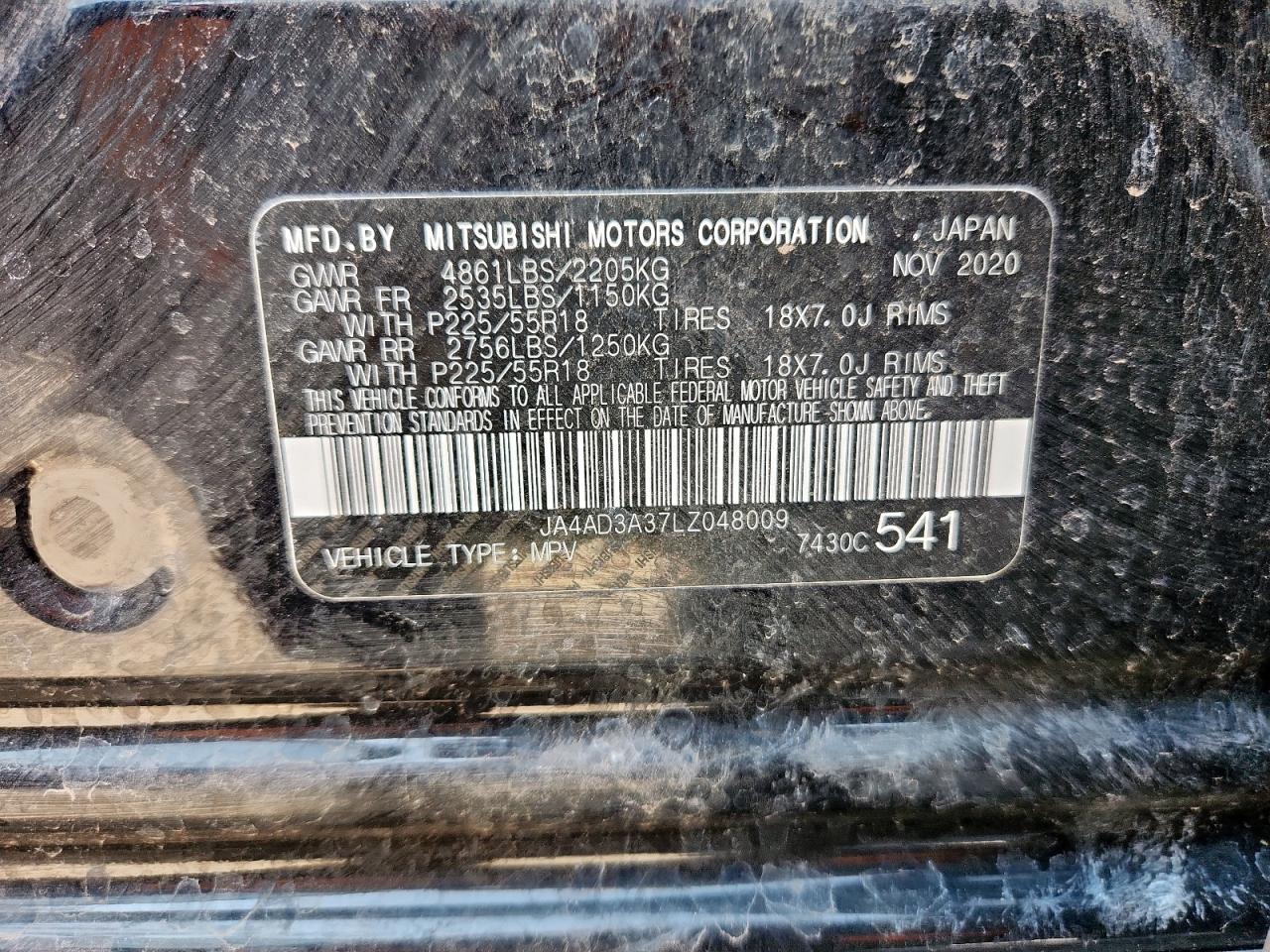 2020 Mitsubishi Outlander Se VIN: JA4AD3A37LZ048009 Lot: 64035635