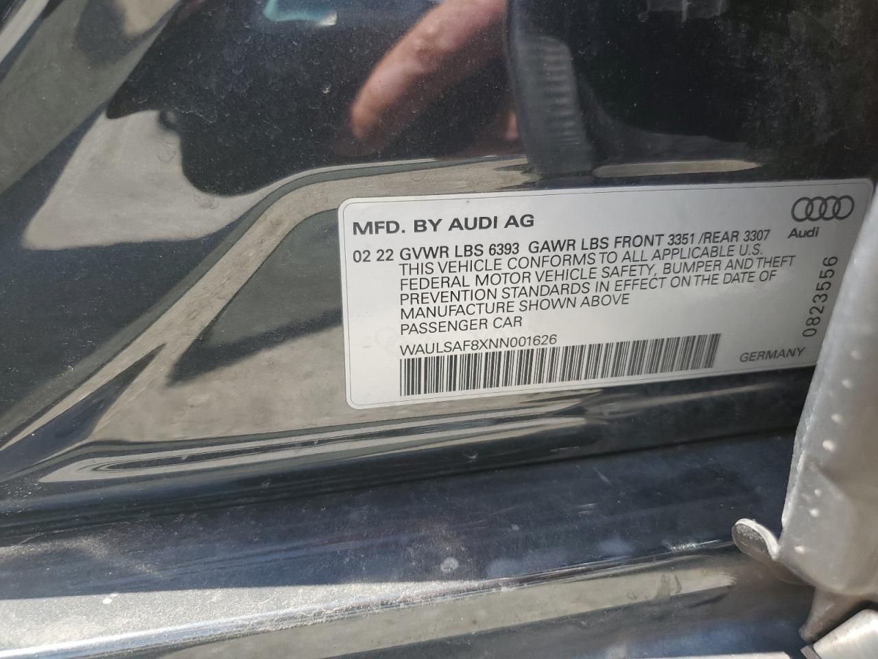 2022 Audi S8 VIN: WAULSAF8XNN001626 Lot: 63004565
