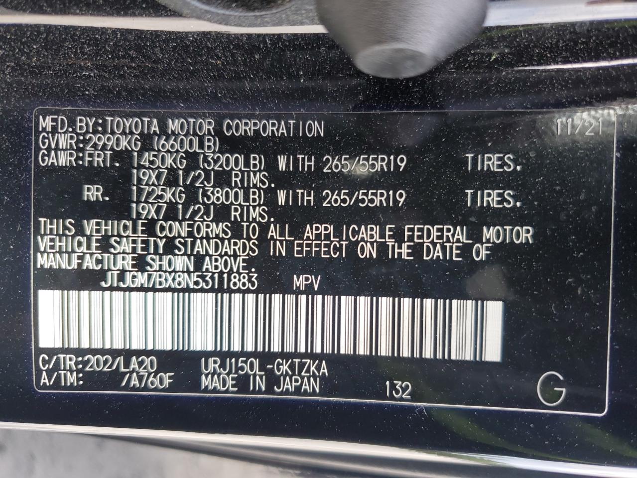 2022 Lexus Gx 460 Luxury VIN: JTJGM7BX8N5311883 Lot: 62296195