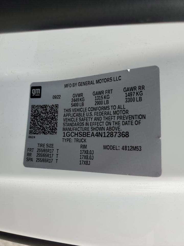 2022 Chevrolet Colorado VIN: 1GCHSBEA4N1287368 Lot: 66075595