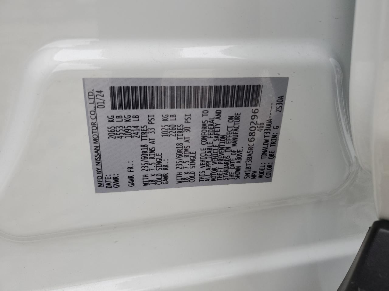 2024 Nissan Rogue Sv VIN: 5N1BT3BA5RC680296 Lot: 64866145