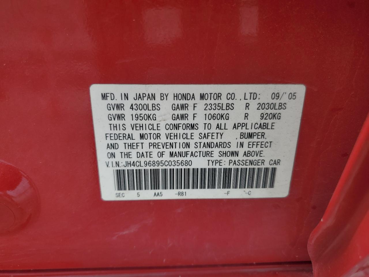 jh4cl96895c035680 JH4CL96895C035680 2005 Acura Tsx