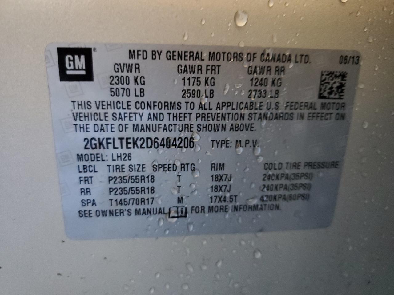 2GKFLTEK2D6404206 2013 GMC Terrain Sle