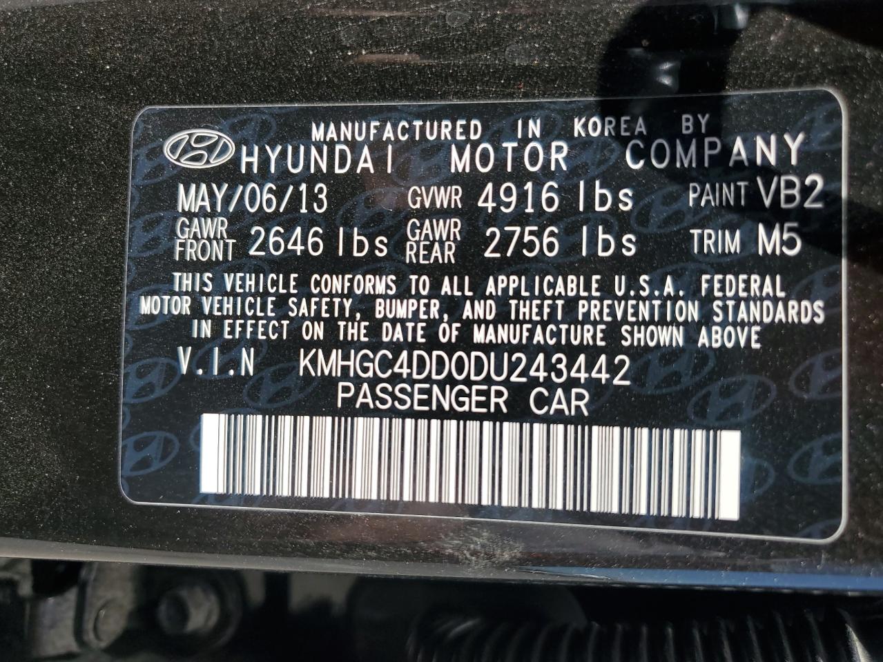 2013 Hyundai Genesis 3.8L VIN: KMHGC4DD0DU243442 Lot: 66400245