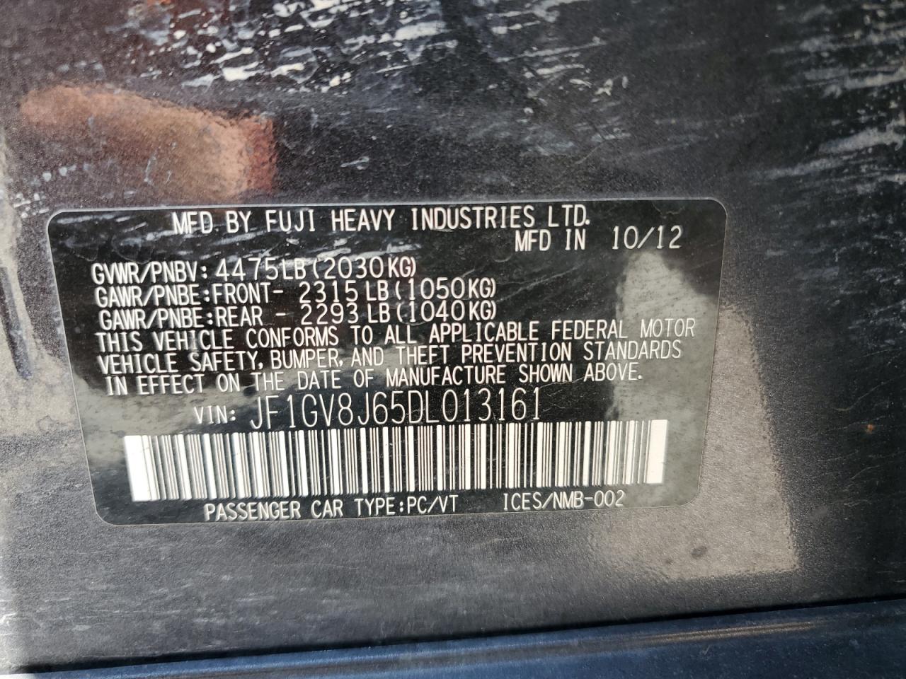 2013 Subaru Impreza Wrx Sti VIN: JF1GV8J65DL013161 Lot: 65398685