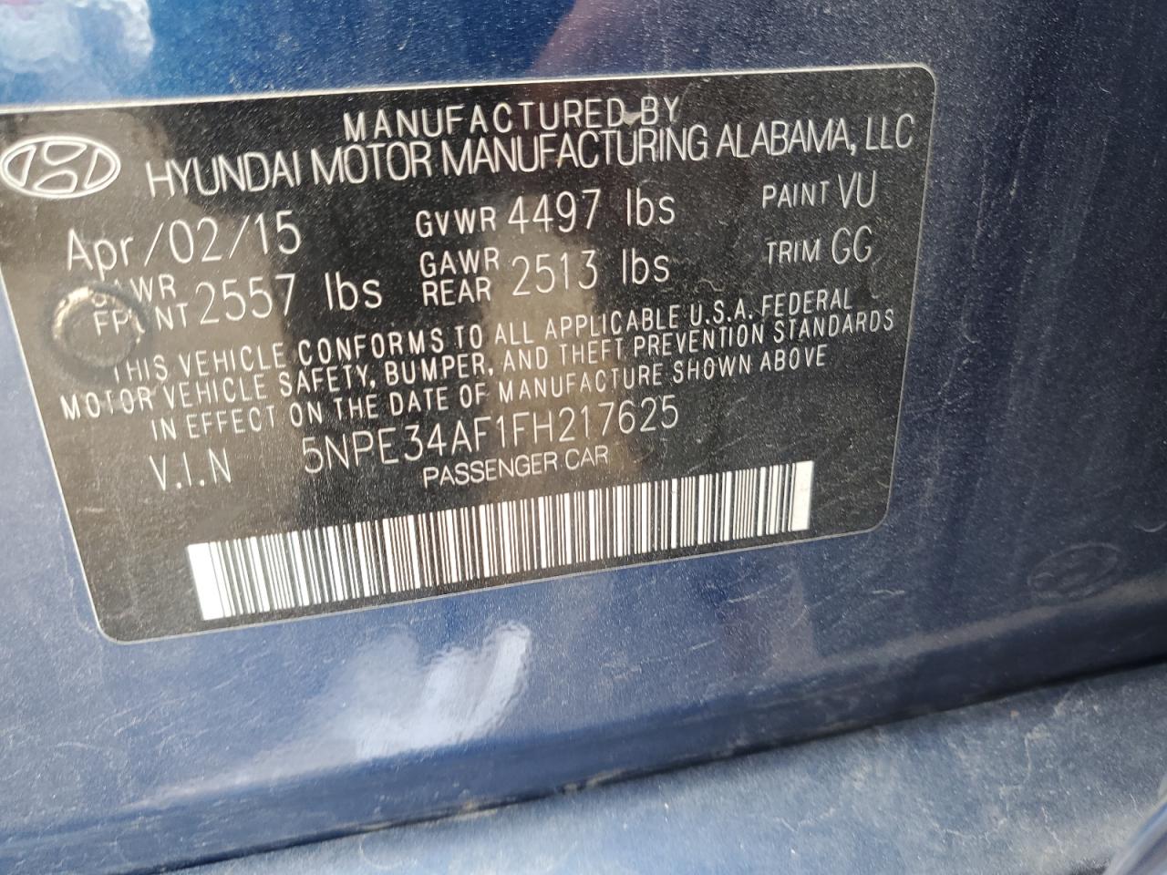 2015 Hyundai Sonata Sport VIN: 5NPE34AF1FH217625 Lot: 64943645