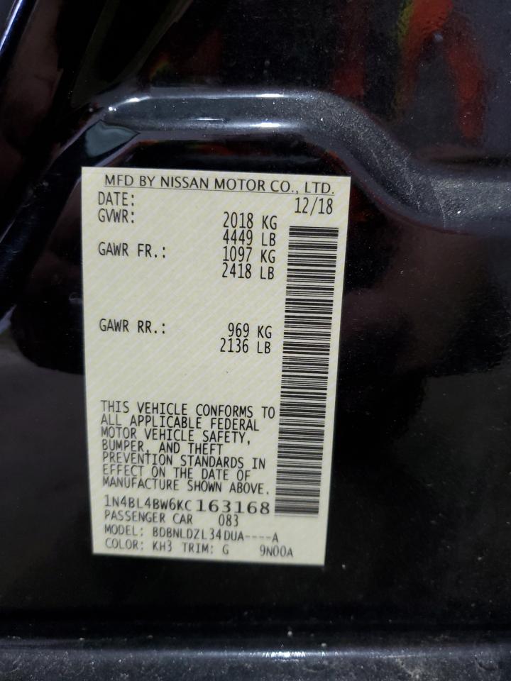 2019 Nissan Altima S VIN: 1N4BL4BW6KC163168 Lot: 65128615