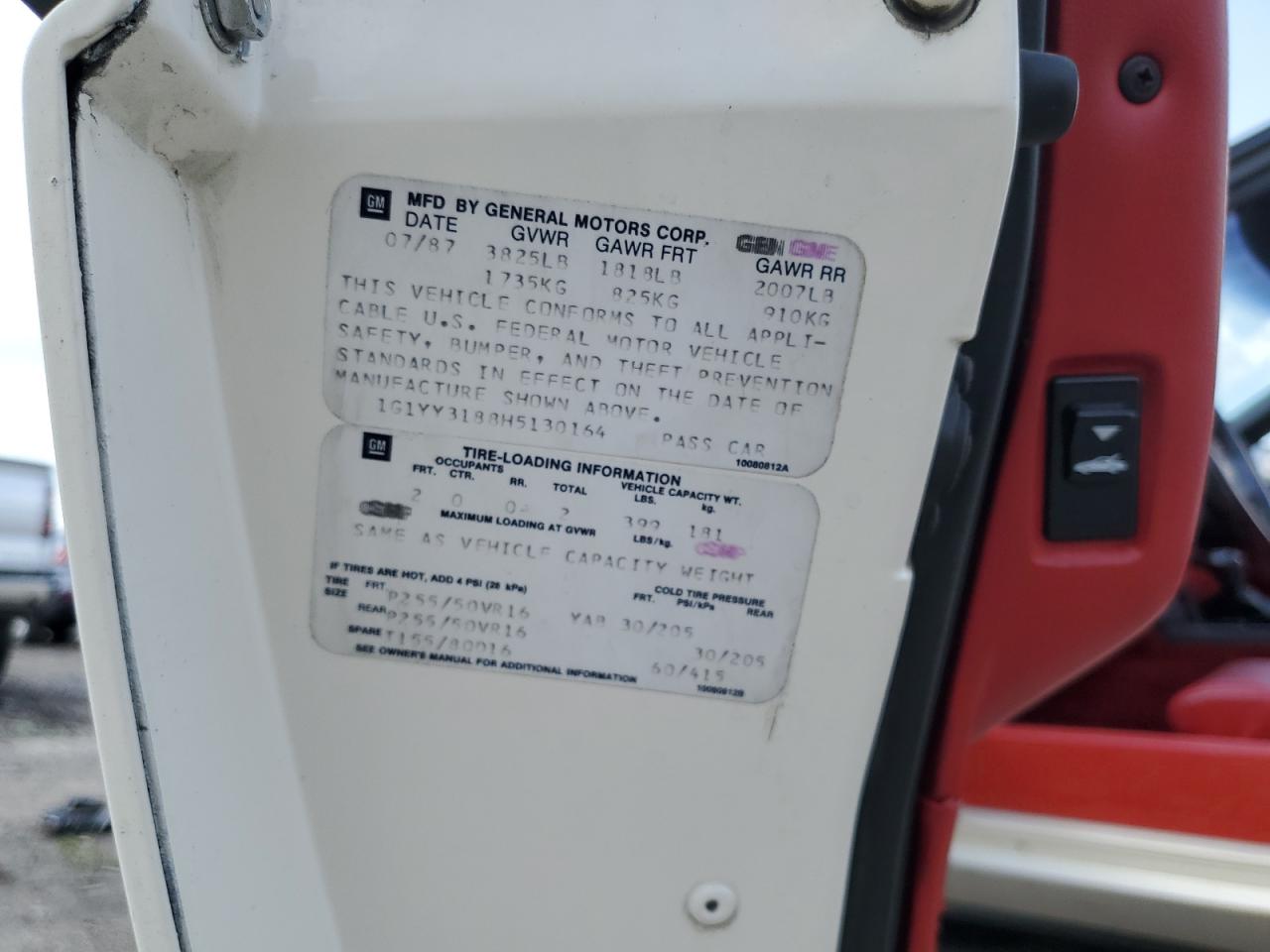 1g1yy3188h5130164 1G1YY3188H5130164 1987 Chevrolet Corvette