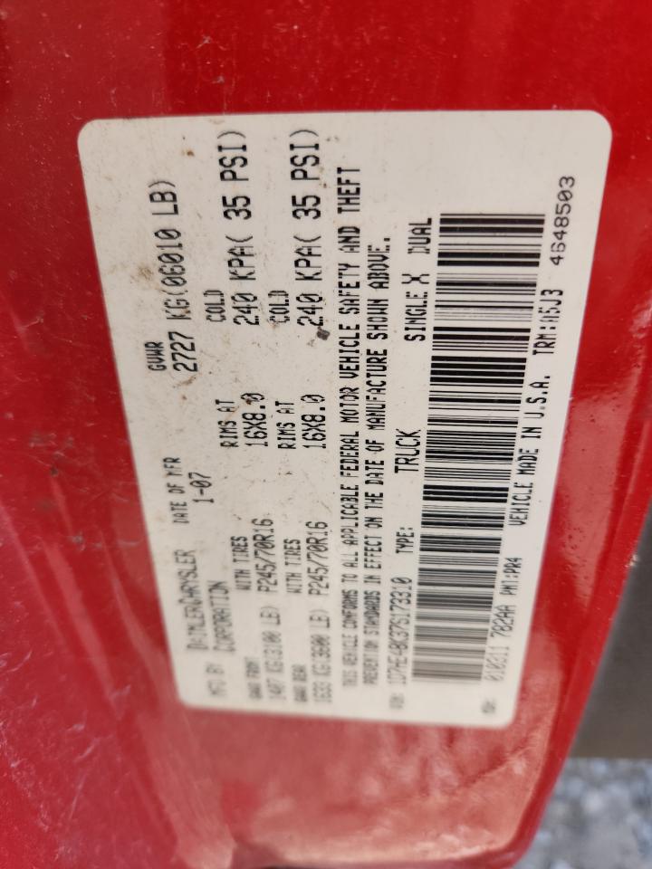 2007 Dodge Dakota Quad Slt VIN: 1D7HE48K37S173310 Lot: 64116395