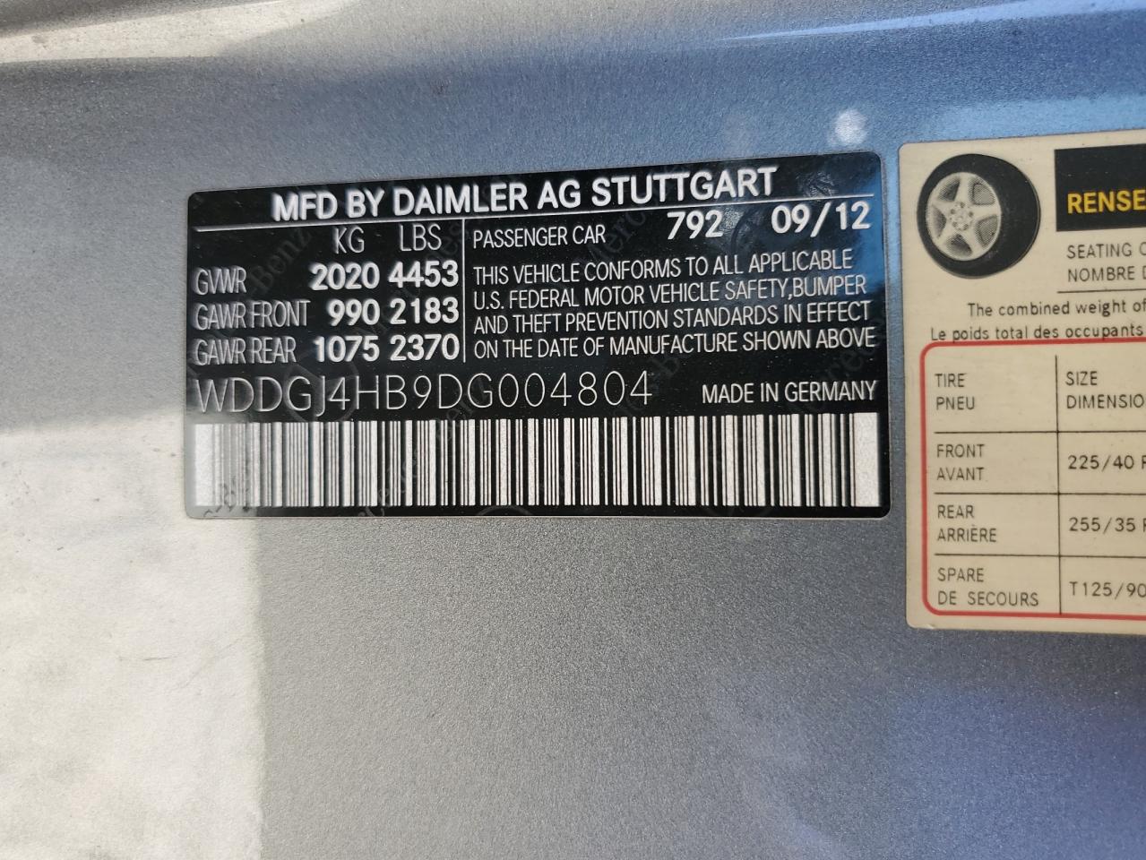 2013 Mercedes-Benz C 250 VIN: WDDGJ4HB9DG004804 Lot: 62668155