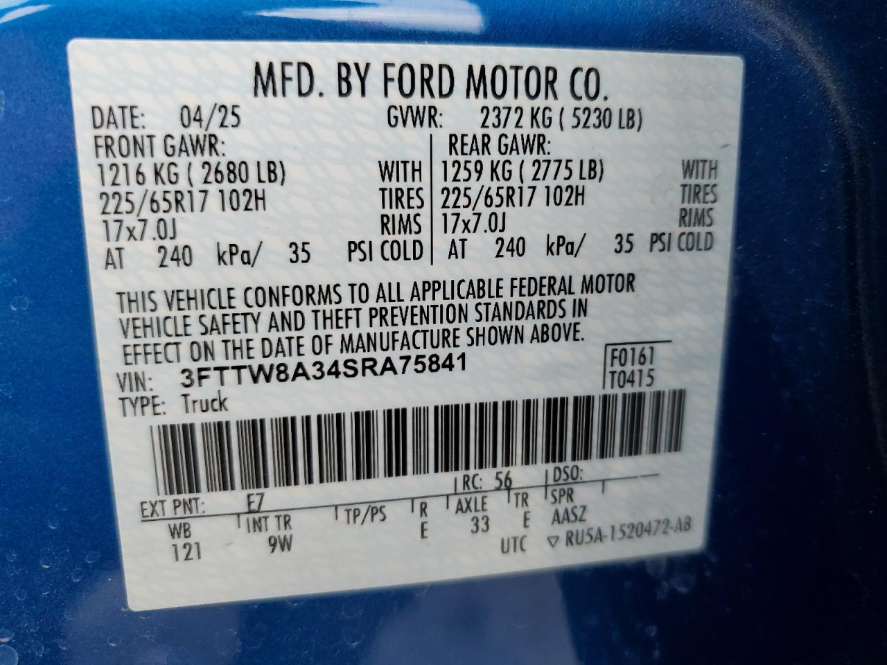 2025 Ford Maverick Xl VIN: 3FTTW8A34SRA75841 Lot: 63457915