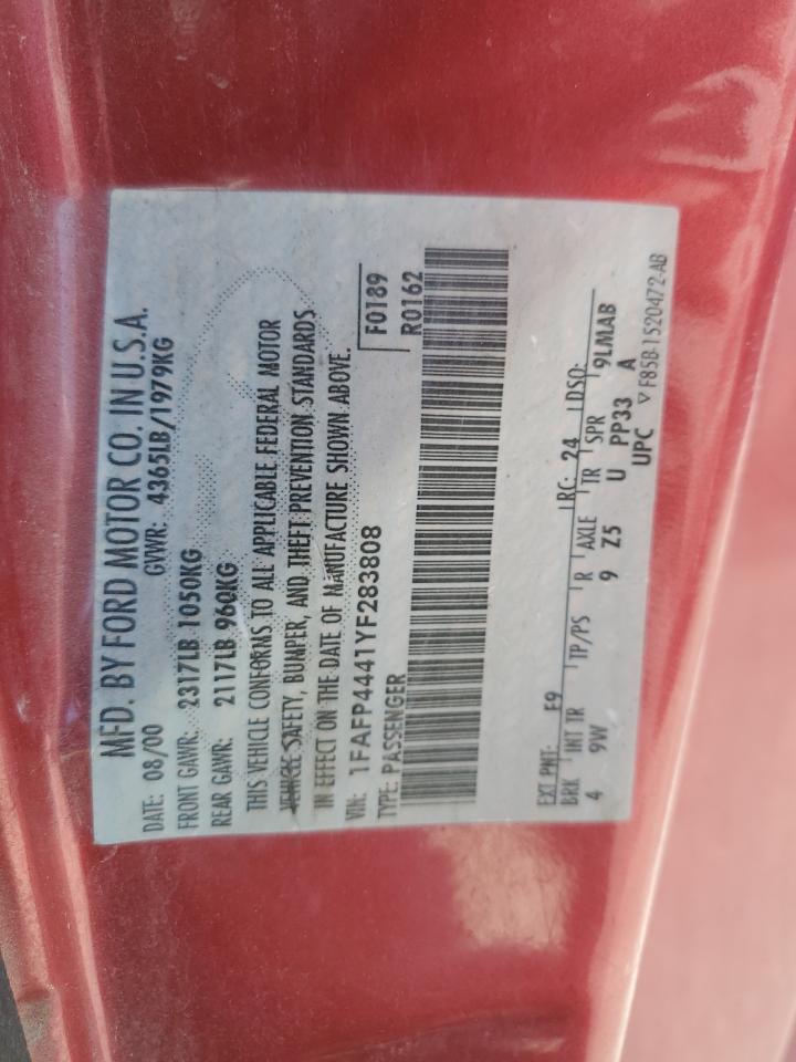 2000 Ford Mustang VIN: 1FAFP4441YF283808 Lot: 63152115