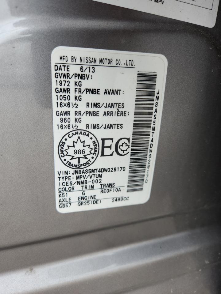 2013 Nissan Rogue S VIN: JN8AS5MT4DW029170 Lot: 65595745
