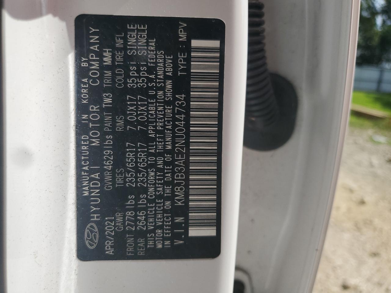 km8jb3ae2nu044734 KM8JB3AE2NU044734 2022 Hyundai Tucson Sel