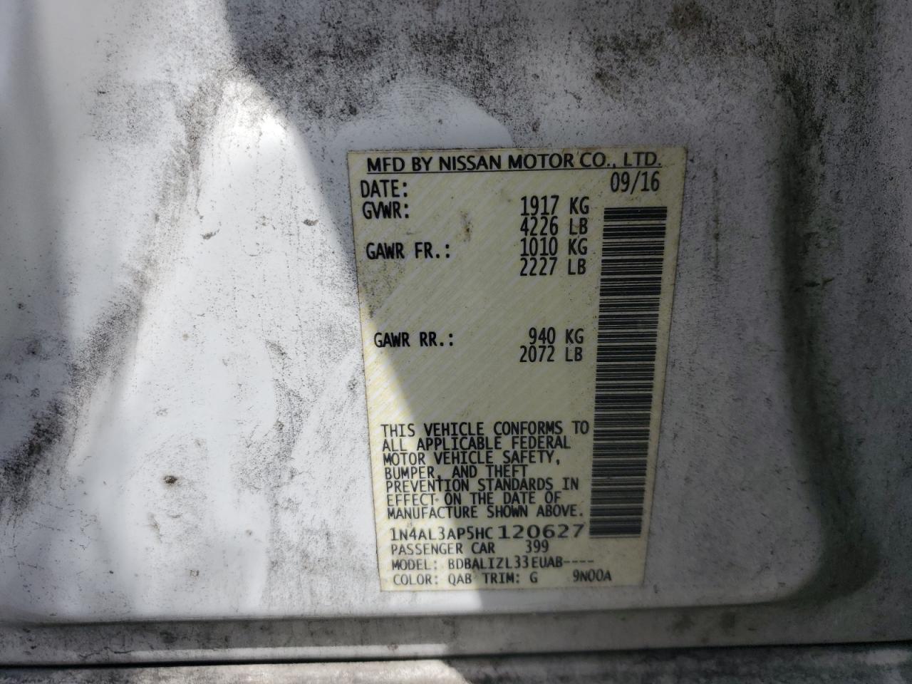 2017 Nissan Altima 2.5 VIN: 1N4AL3AP5HC120627 Lot: 64815075