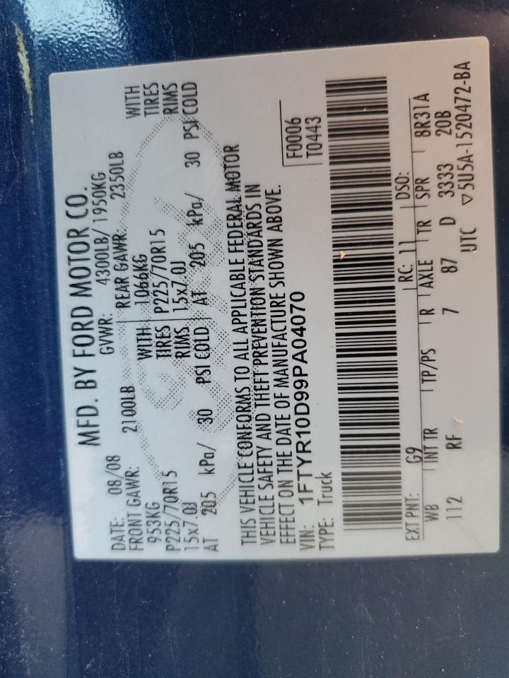 2009 Ford Ranger VIN: 1FTYR10D99PA04070 Lot: 65018885