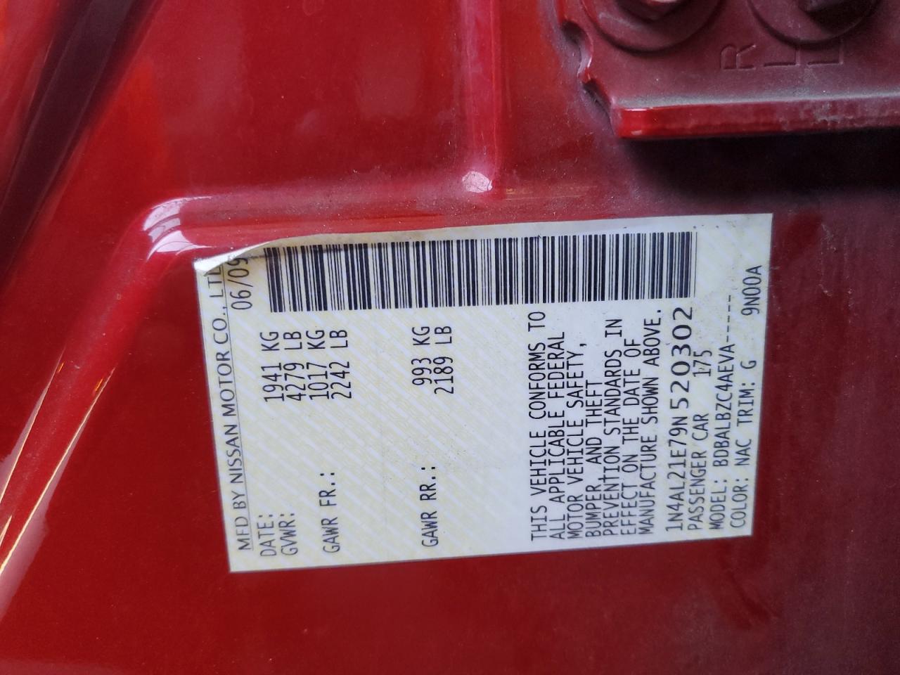 2009 Nissan Altima 2.5 VIN: 1N4AL21E79N520302 Lot: 64411335